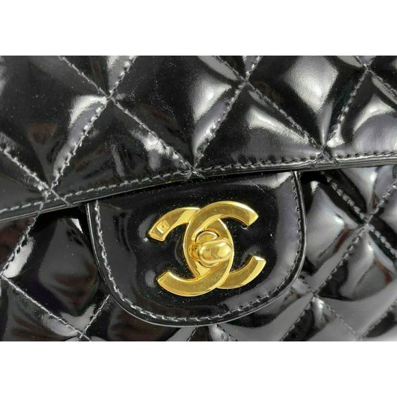 CHANEL - VTG 1996 Medium Black Top Handle Kelly Medium Flap Bag - Patent Leather - Picture 5 of 12